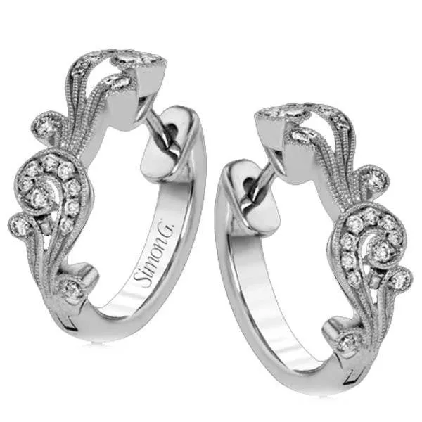 Simon G.  Vintage Style Scrollwork Filigree Diamond Hoop Earrings