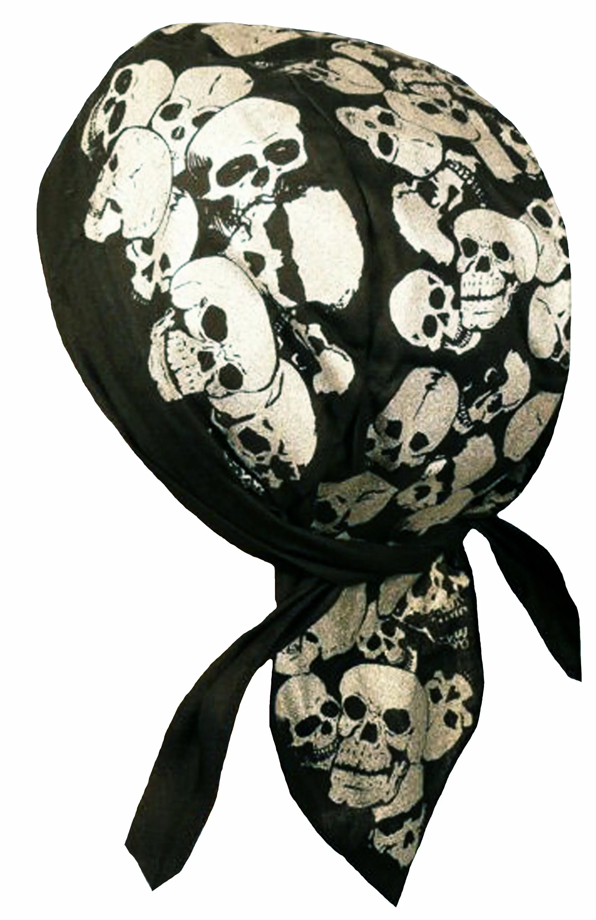 Skull Doo Rag Motorcycle Cap Skeleton Heads Silver and Black Skulls Biker Dorag w/ Sweatband MADE IN AMERICA