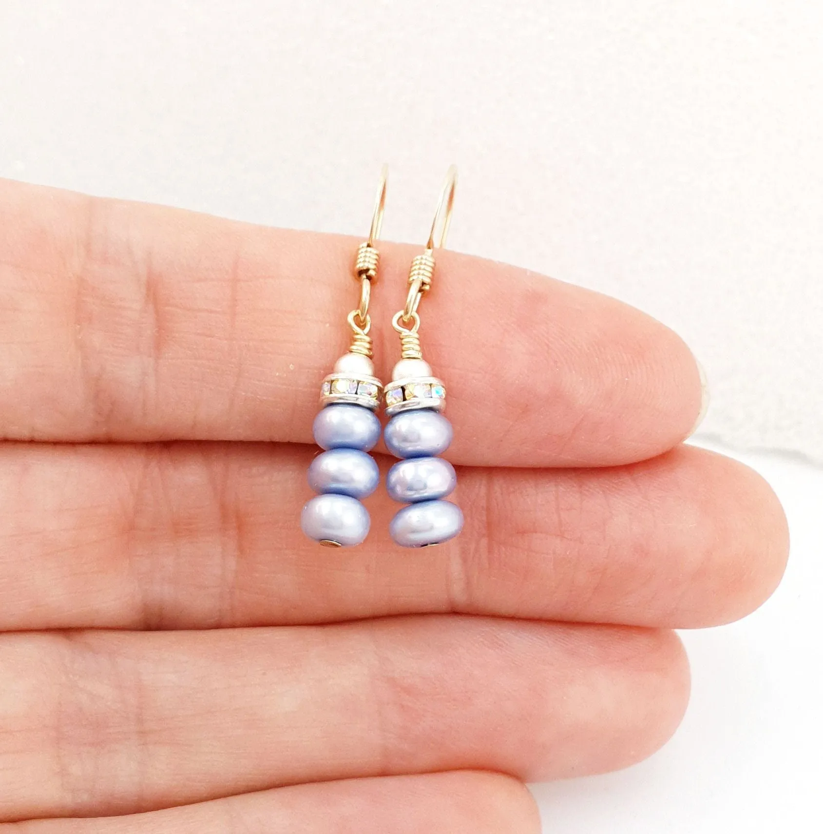 Stacked Lavender Freshwater Pearl Sparkle Earrings