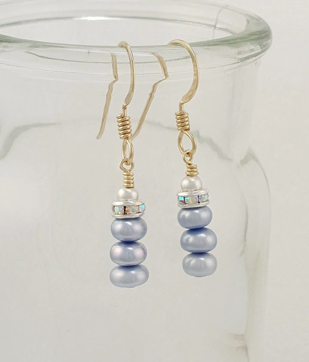 Stacked Lavender Freshwater Pearl Sparkle Earrings