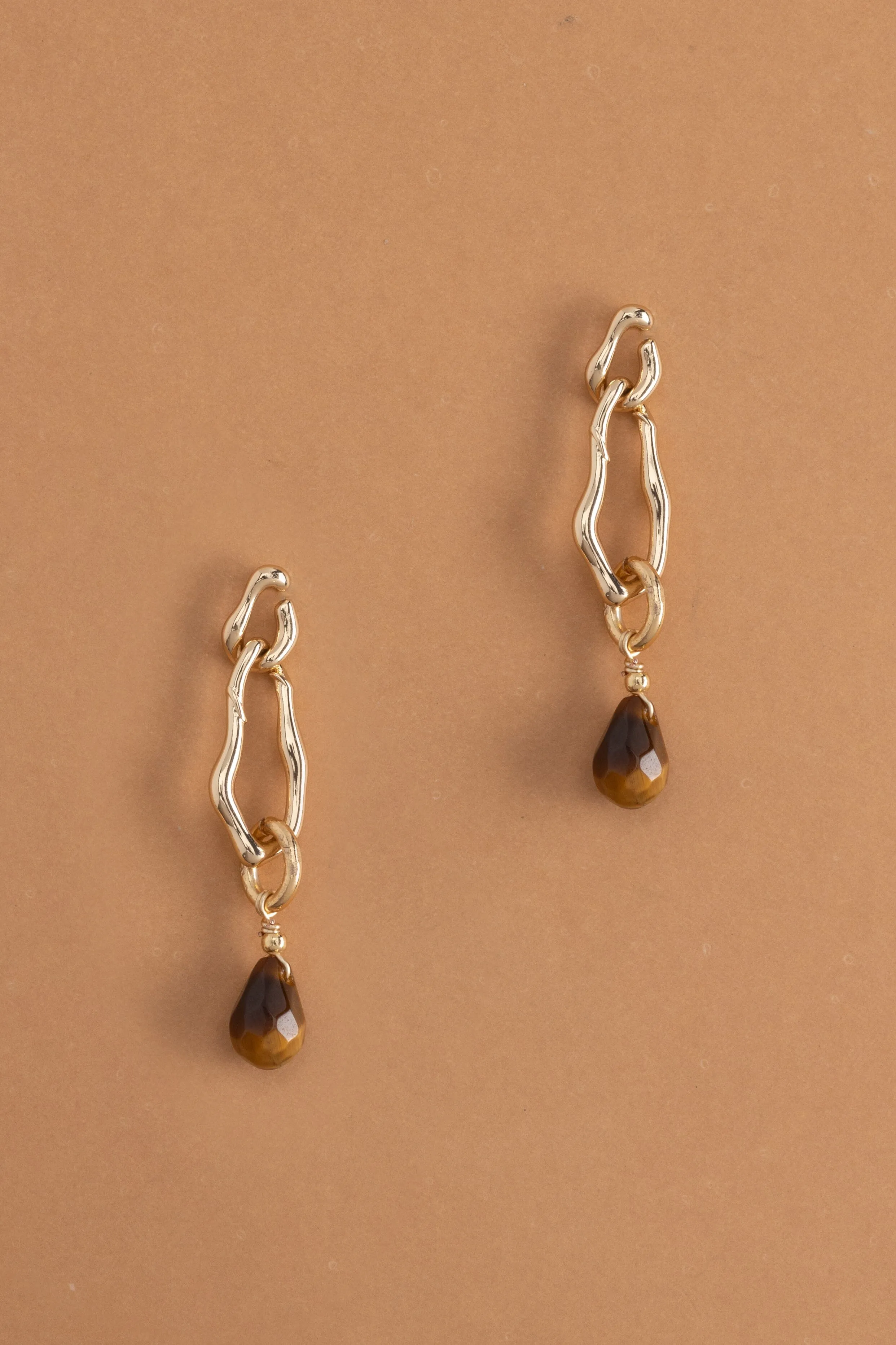 Tiger Eye Gold Chain Earrings