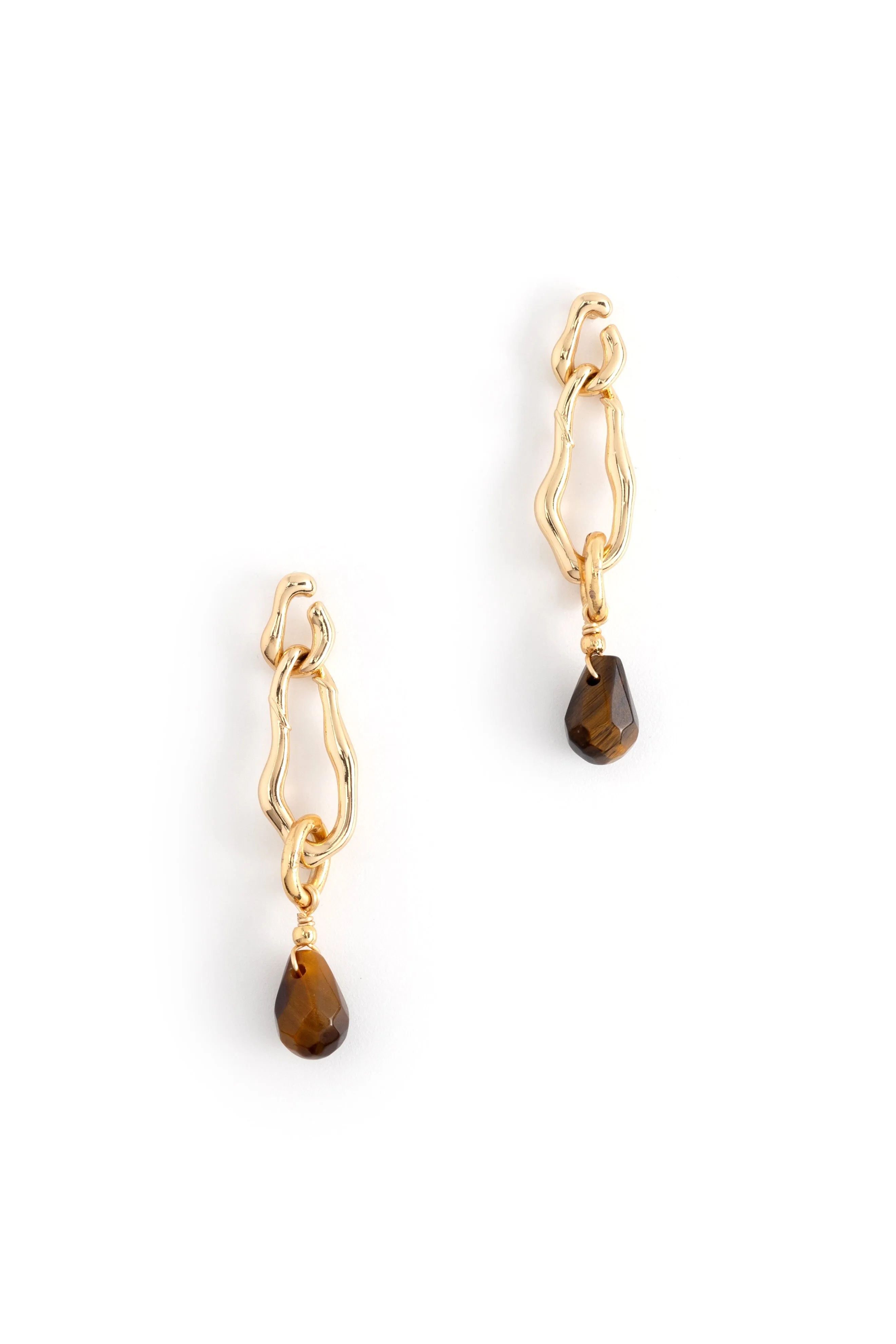 Tiger Eye Gold Chain Earrings