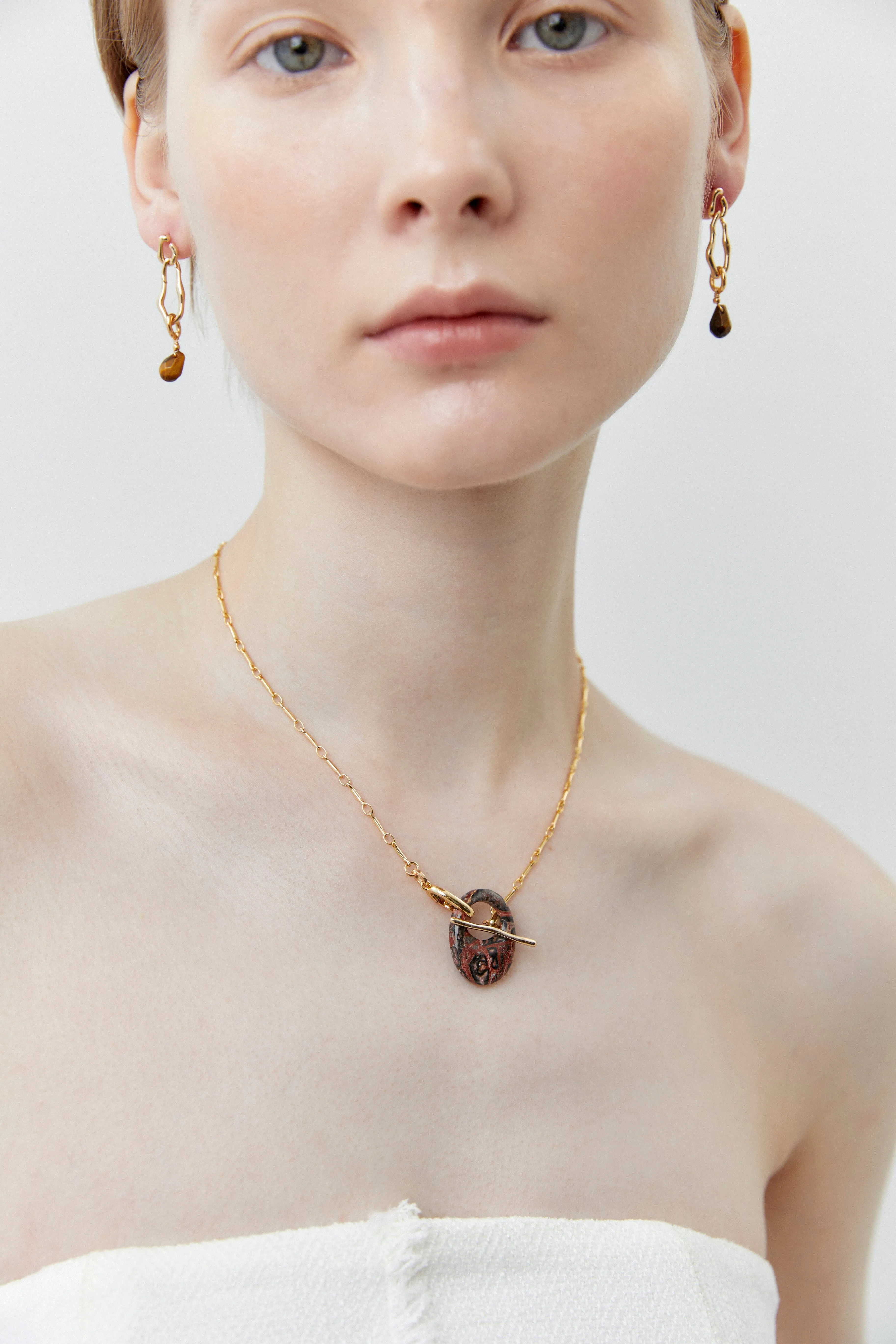Tiger Eye Gold Chain Earrings