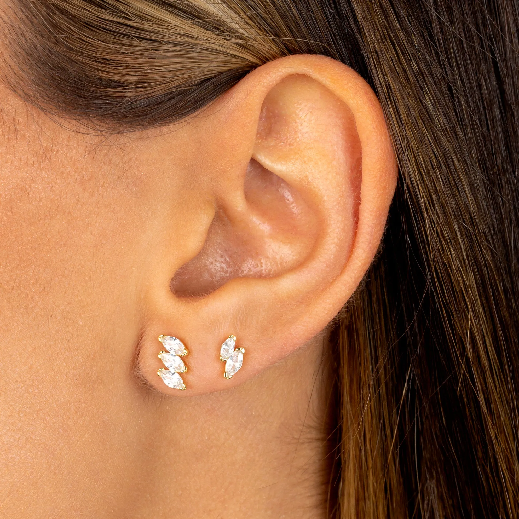 Tiny CZ Double Marquise Stud Earring