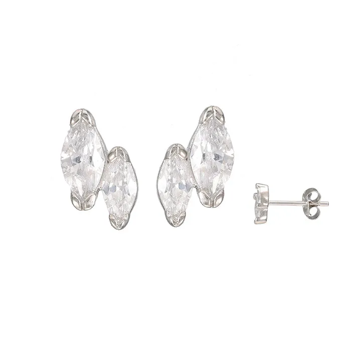 Tiny CZ Double Marquise Stud Earring