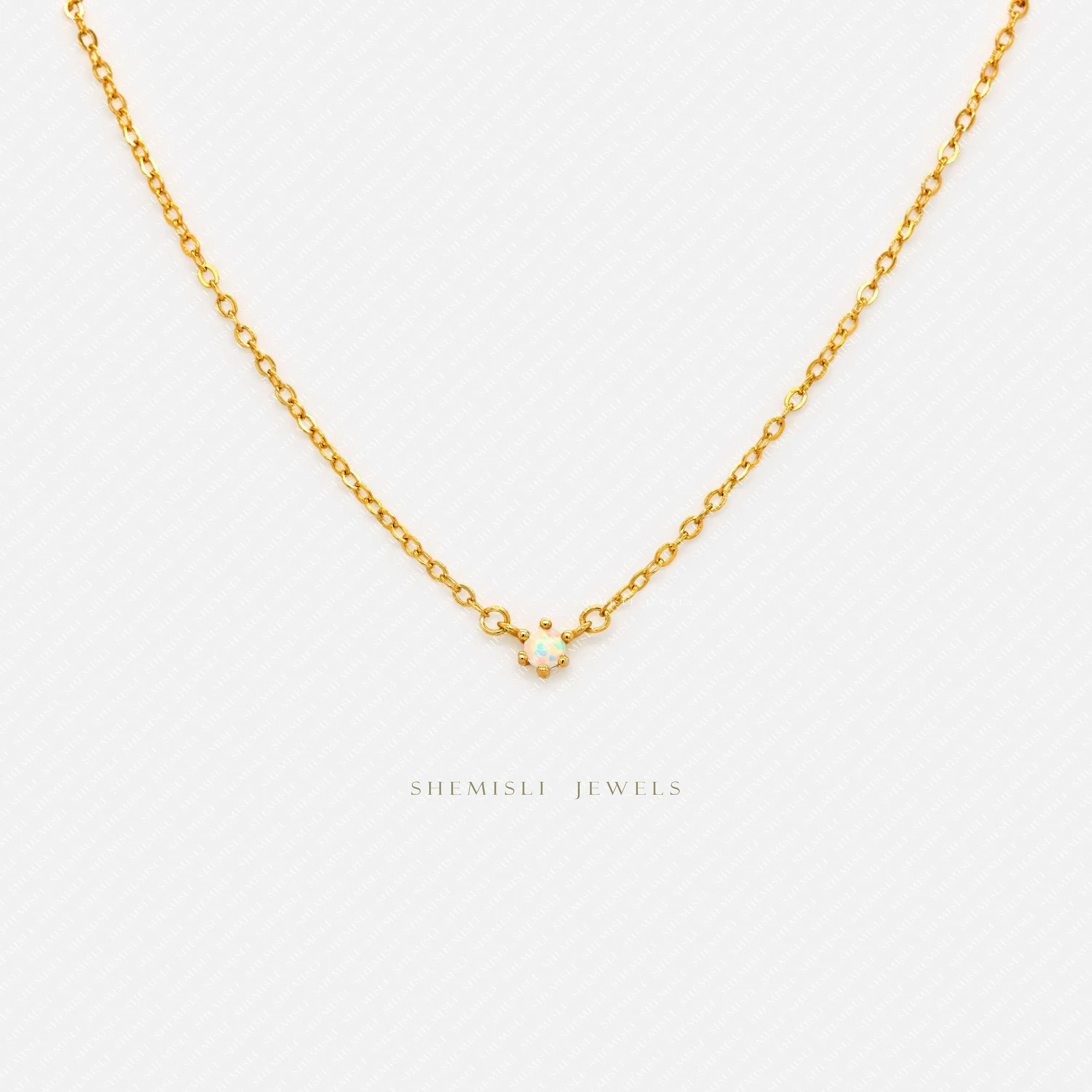 Tiny Opal Stone Necklace, Unisex, Gold, Silver  (14.5" 2.5") SHEMISLI - SN007