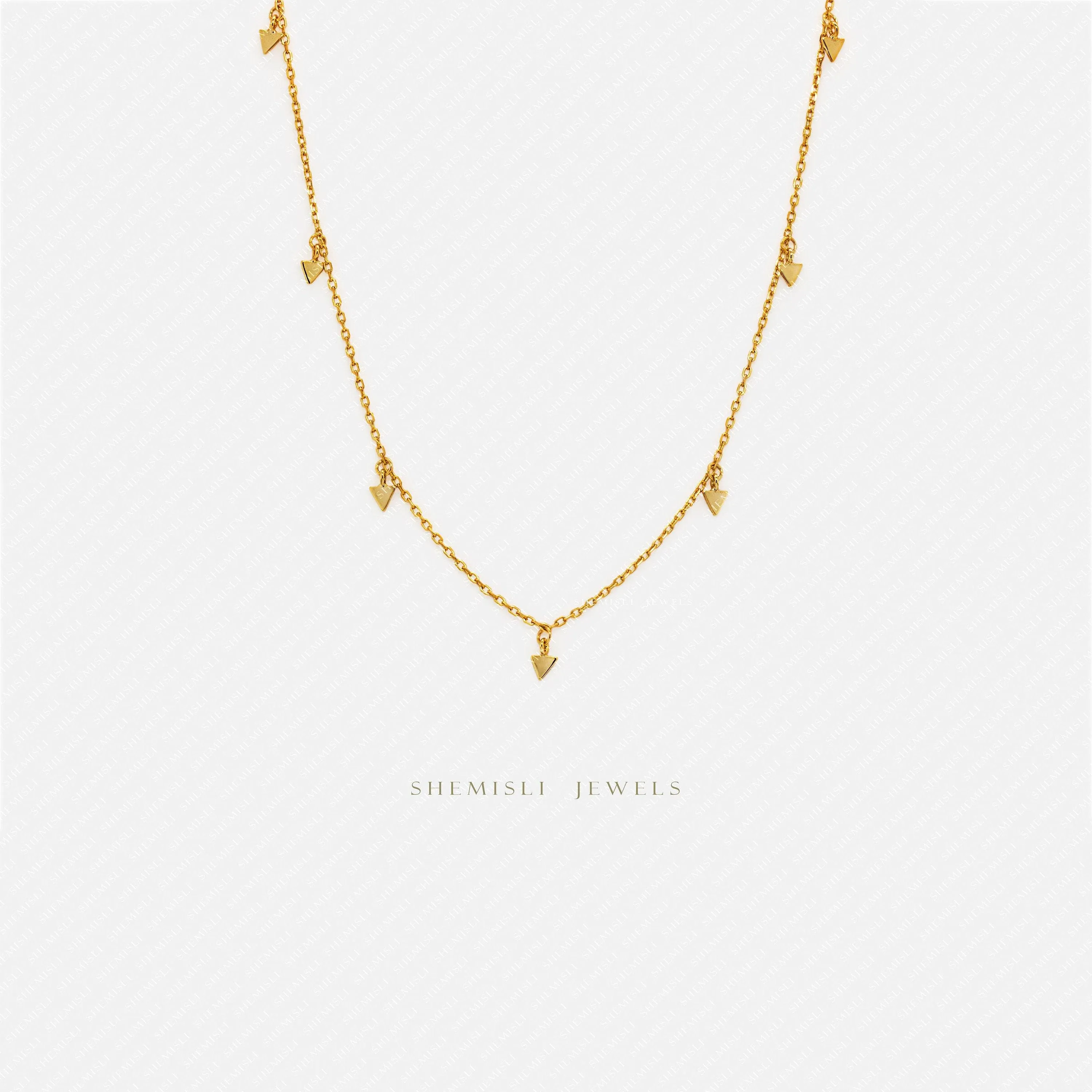 Tiny Triangle Drops Necklace, Unisex, Gold, Silver  (15.5" 2") SHEMISLI - SN029