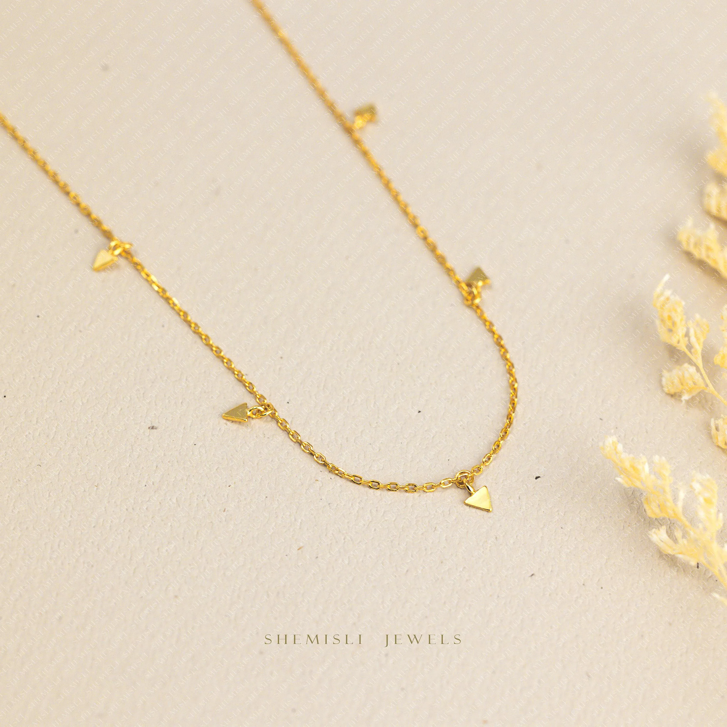 Tiny Triangle Drops Necklace, Unisex, Gold, Silver  (15.5" 2") SHEMISLI - SN029