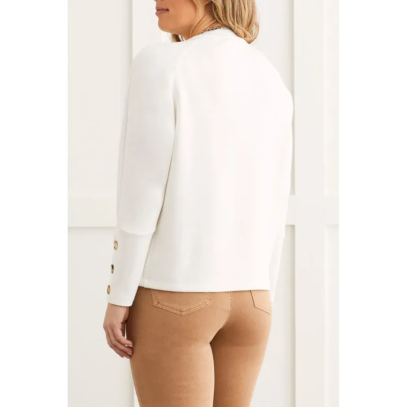 Tribal Long Sleeve Crew Neck Top with Buttons