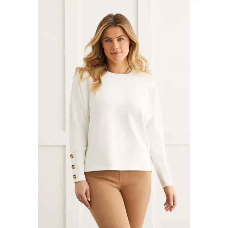 Tribal Long Sleeve Crew Neck Top with Buttons
