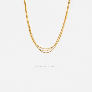 Triple Strand Snake Chain Necklace, Unisex, Gold, Silver  (15.5"   2") SHEMISLI - SN001