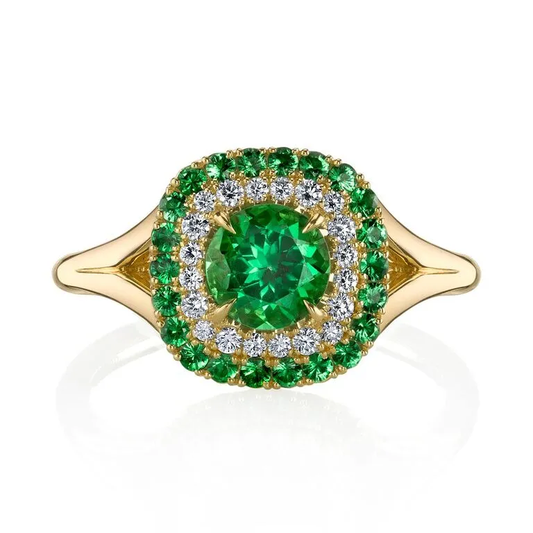 Tsavorite Garnet and Diamond Duet Ring