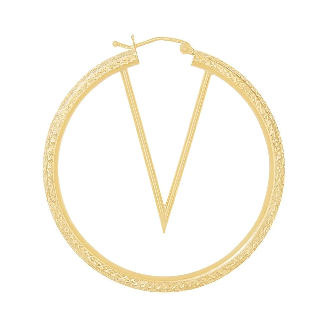 V Shape Centre Hoop Earrings in 9ct Yellow Gold Silver Infused 55mm