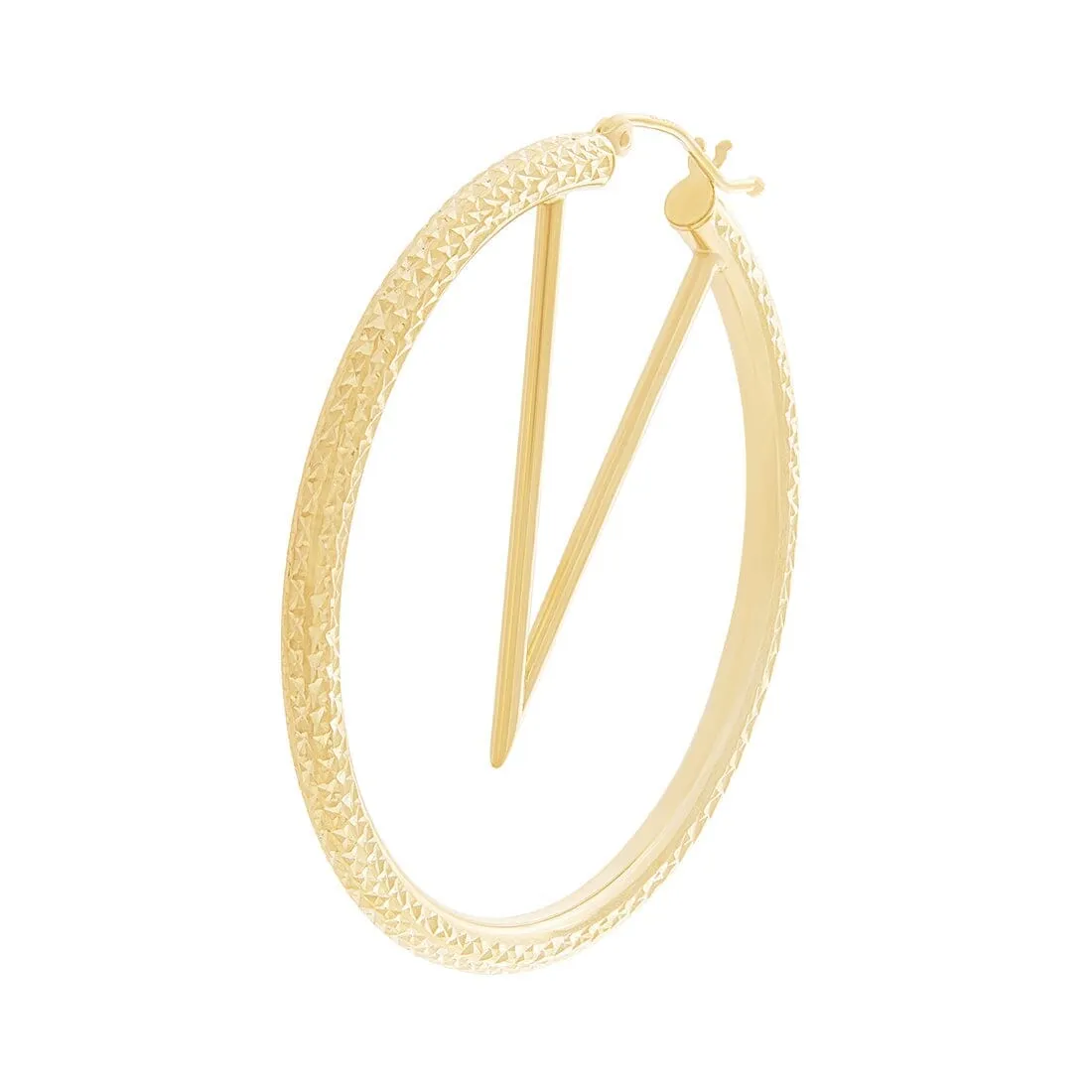 V Shape Centre Hoop Earrings in 9ct Yellow Gold Silver Infused 55mm