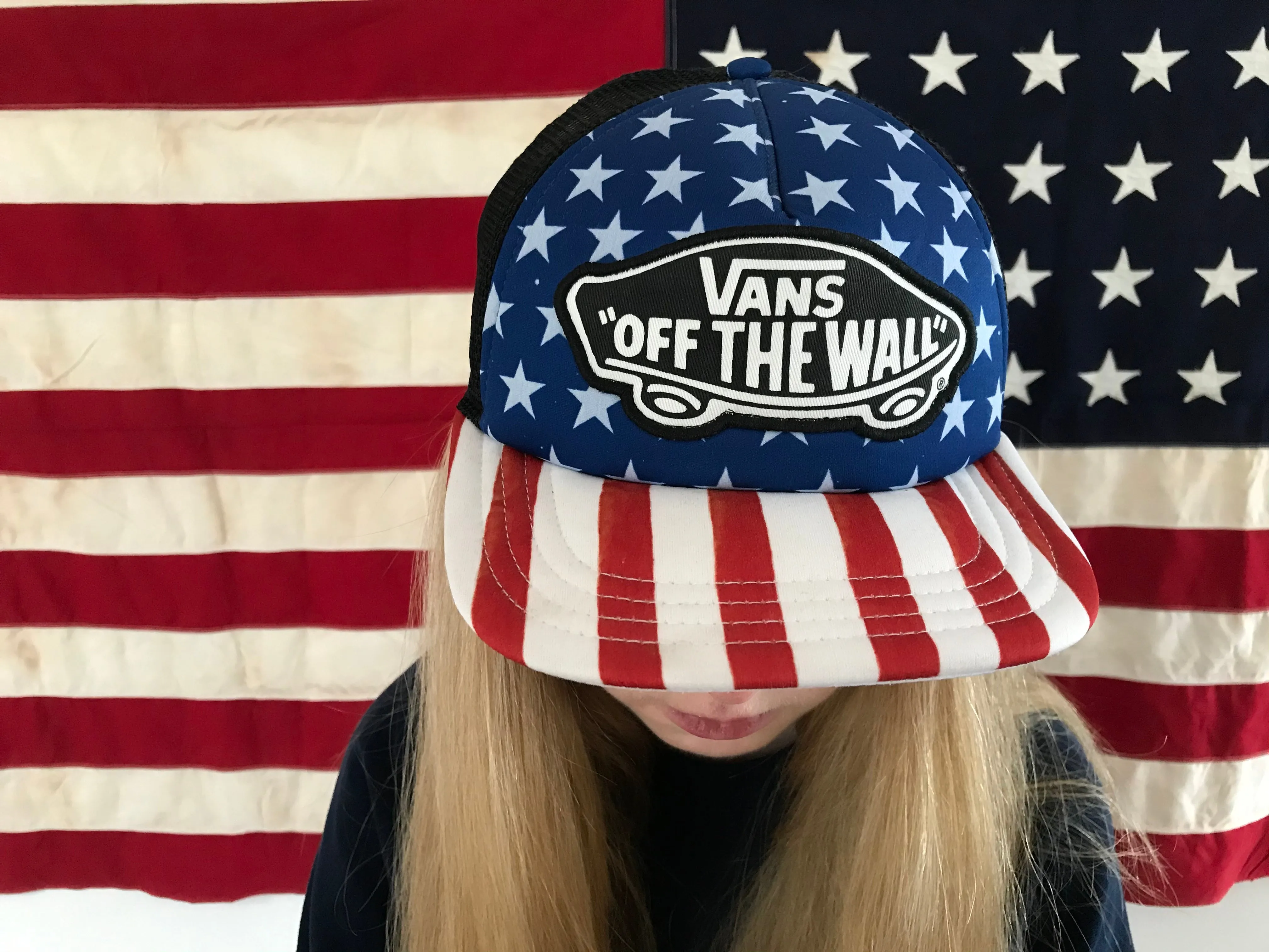 Vans 90’s Vintage Trucker Adjustable SnapBack Hat Americana Stars & Stripes