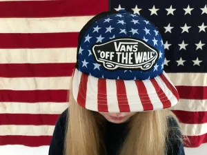 Vans 90’s Vintage Trucker Adjustable SnapBack Hat Americana Stars & Stripes
