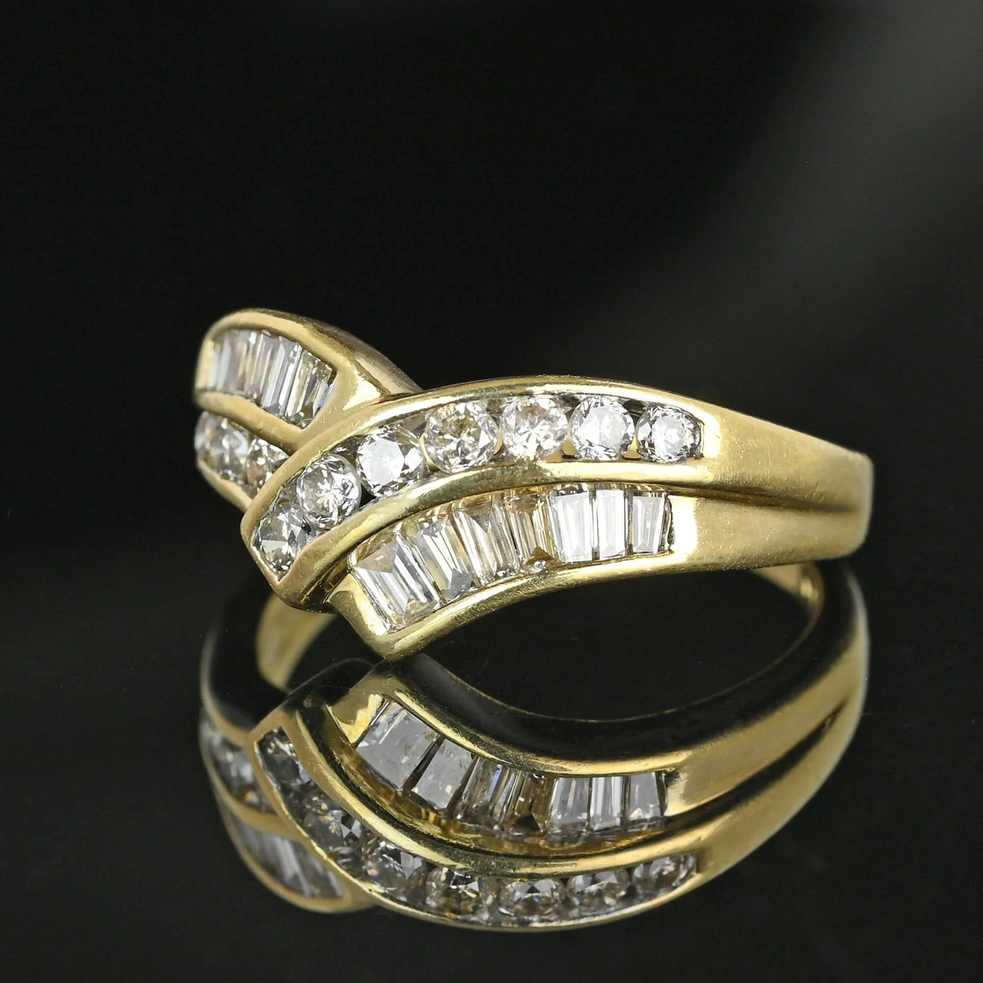 Vintage 14K Gold Chevron Wishbone 1CTW Diamond Ring