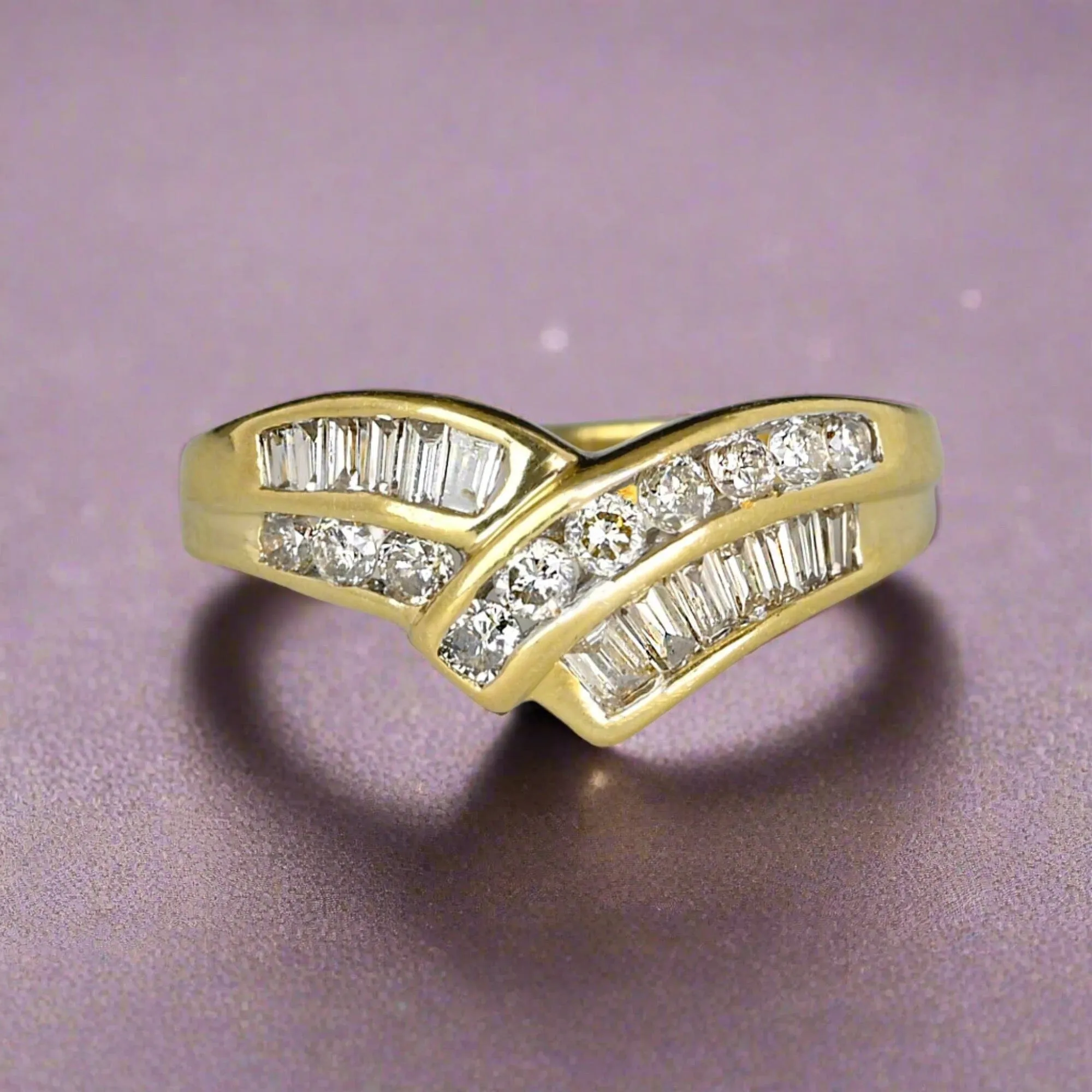 Vintage 14K Gold Chevron Wishbone 1CTW Diamond Ring