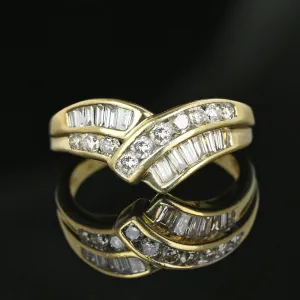 Vintage 14K Gold Chevron Wishbone 1CTW Diamond Ring