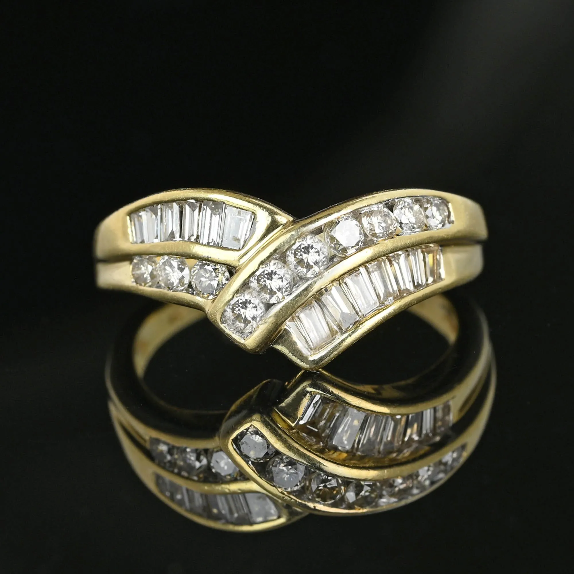 Vintage 14K Gold Chevron Wishbone 1CTW Diamond Ring