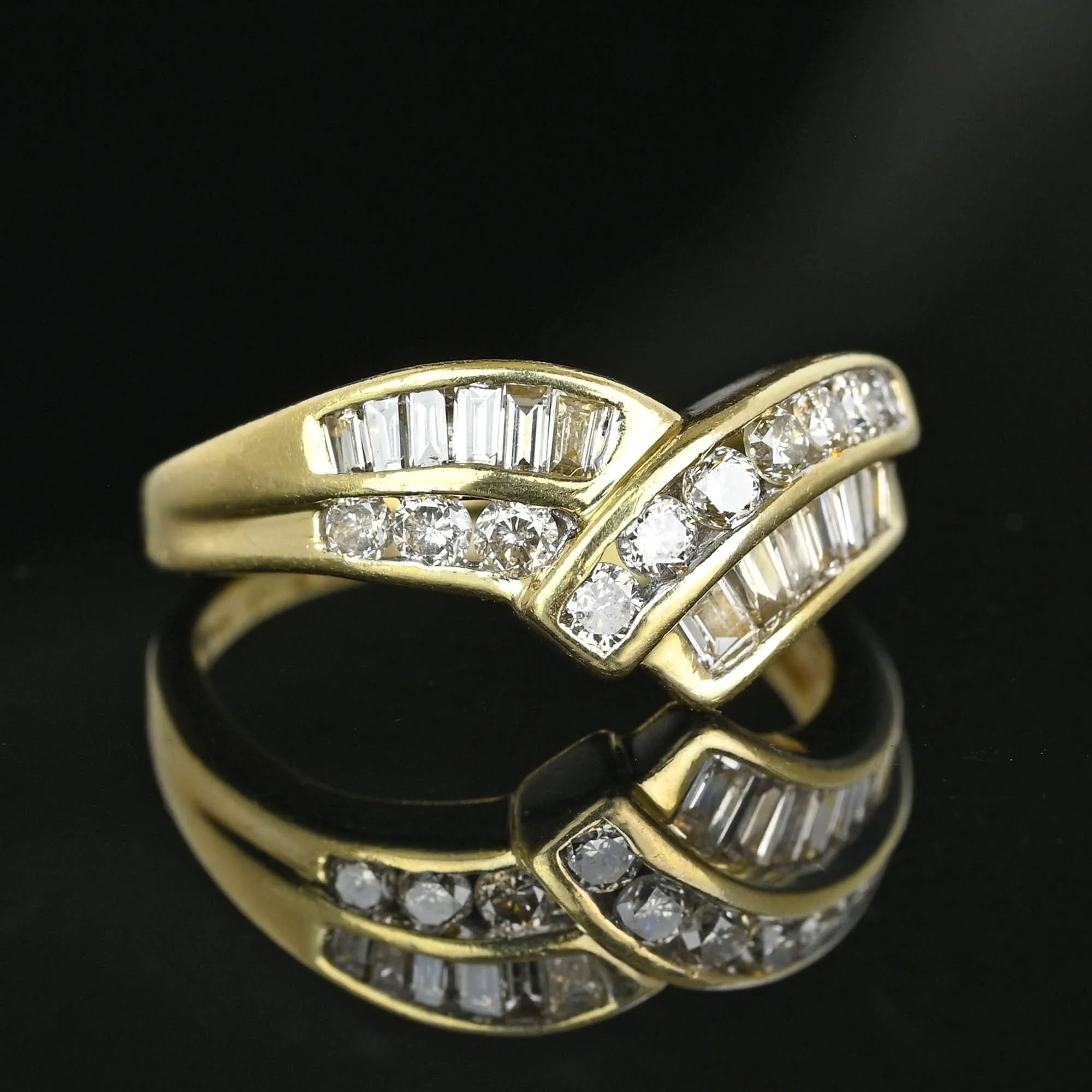 Vintage 14K Gold Chevron Wishbone 1CTW Diamond Ring
