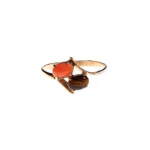 Vintage 1960s Tigers Eye and Coral Ring