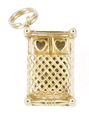Vintage 4 Poster Bed Charm Pendant in 14K Gold with Heart Pillows