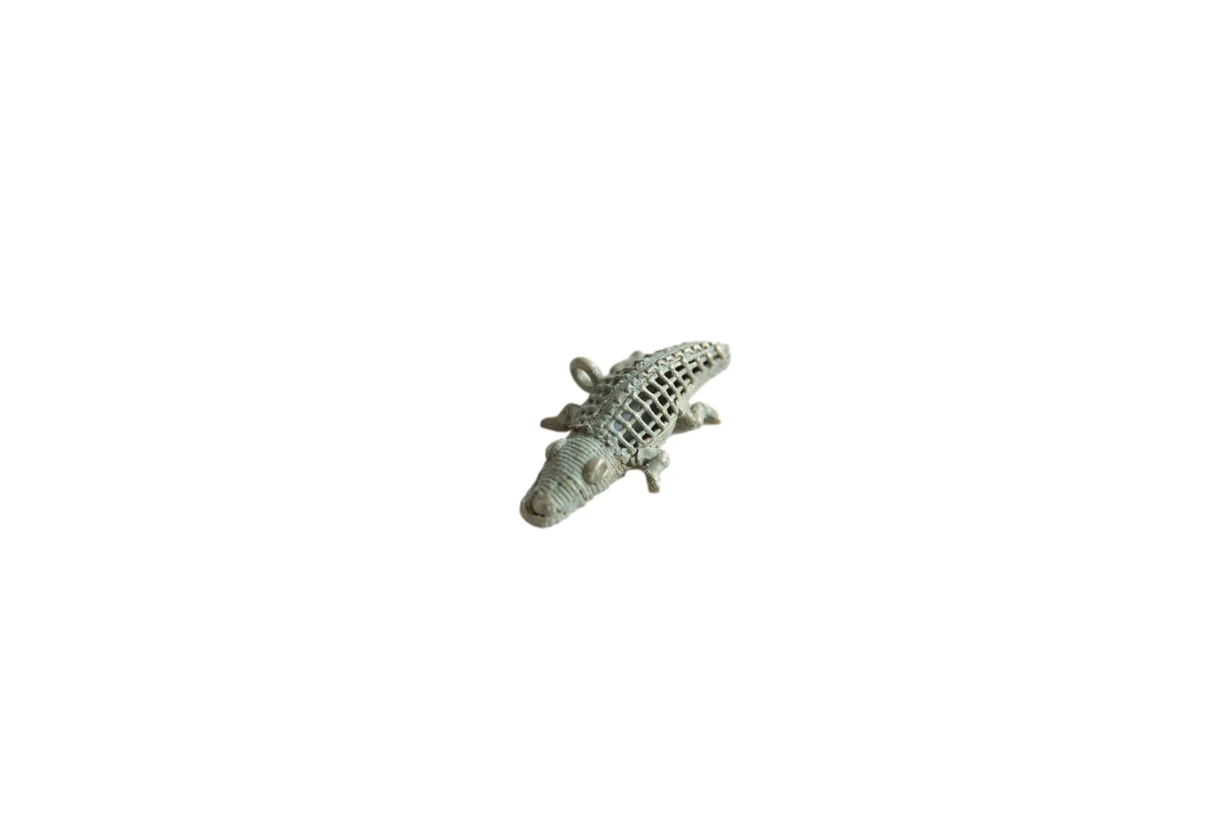 Vintage African Bronze Mesh Design Crocodile Pendant
