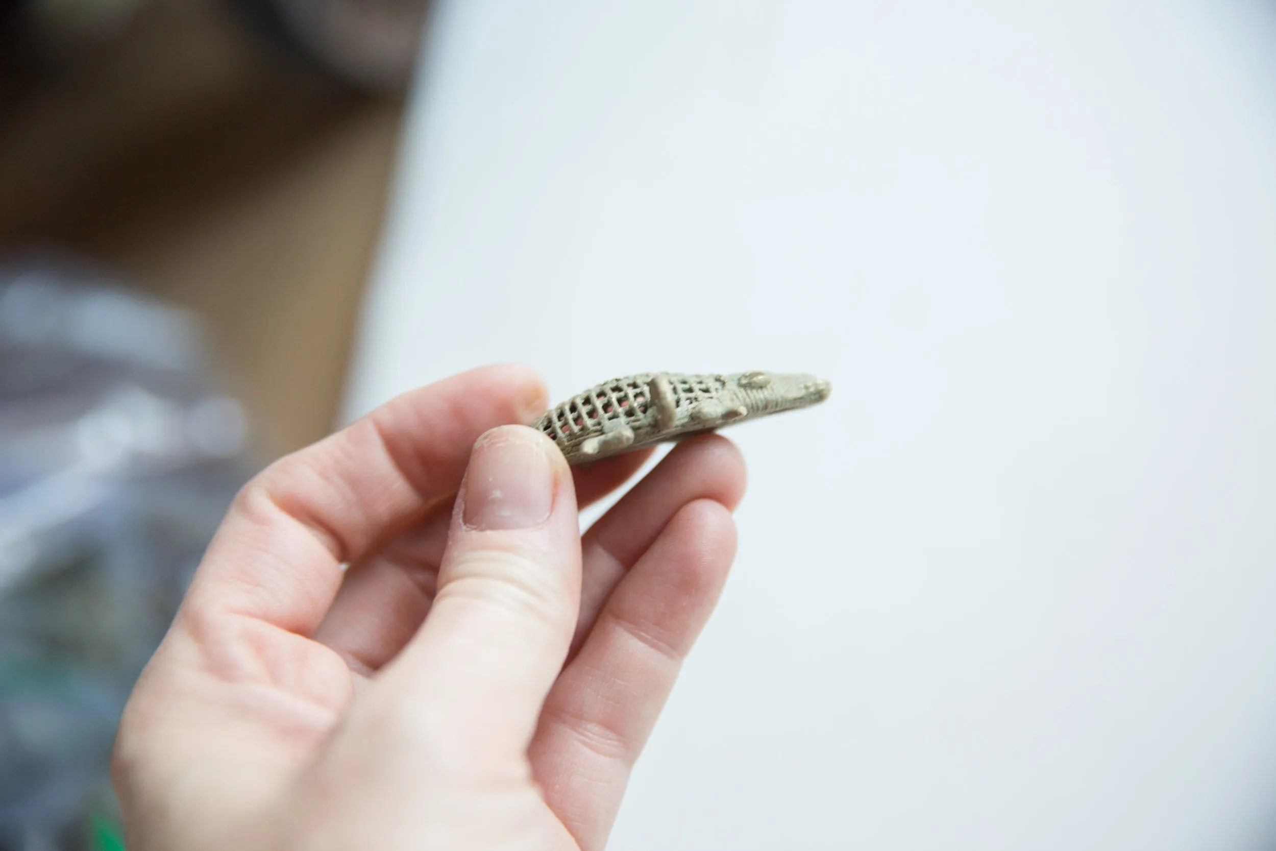 Vintage African Bronze Mesh Design Crocodile Pendant