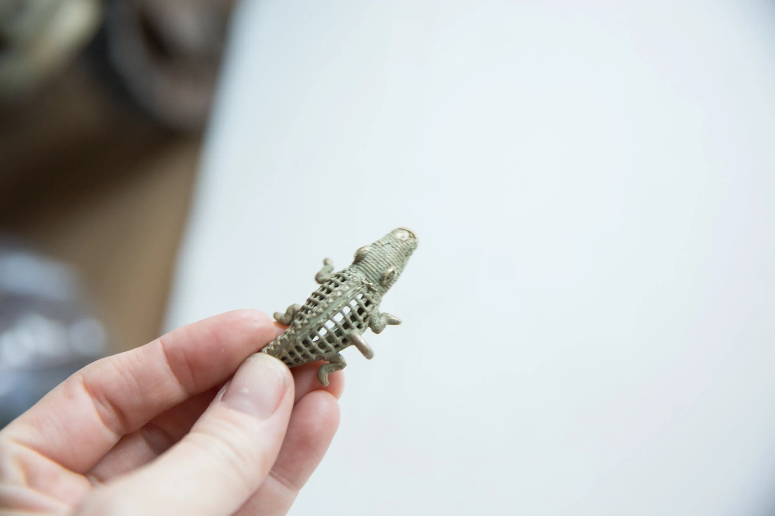 Vintage African Bronze Mesh Design Crocodile Pendant