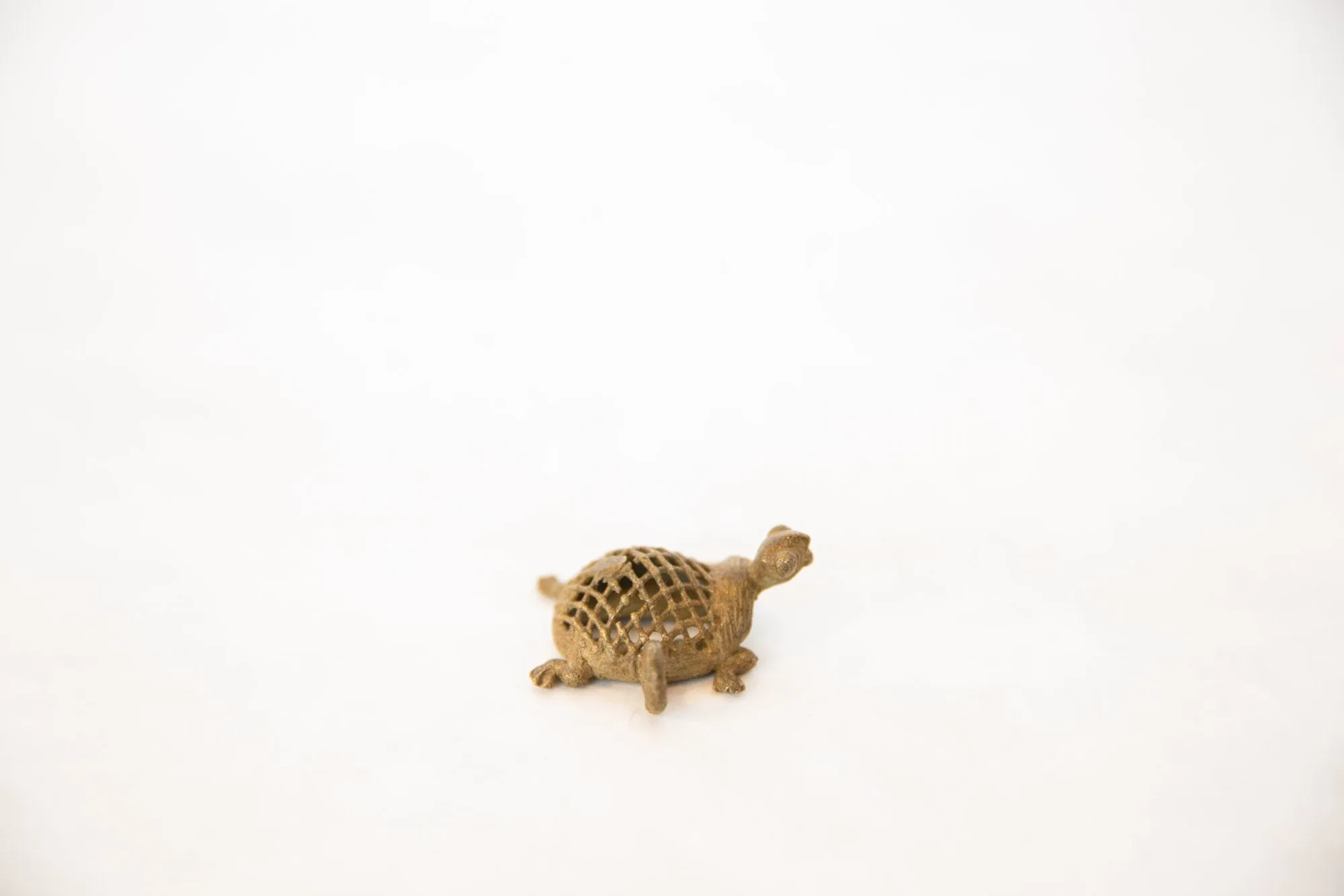 Vintage African Bronze Mesh Design Turtle Pendant