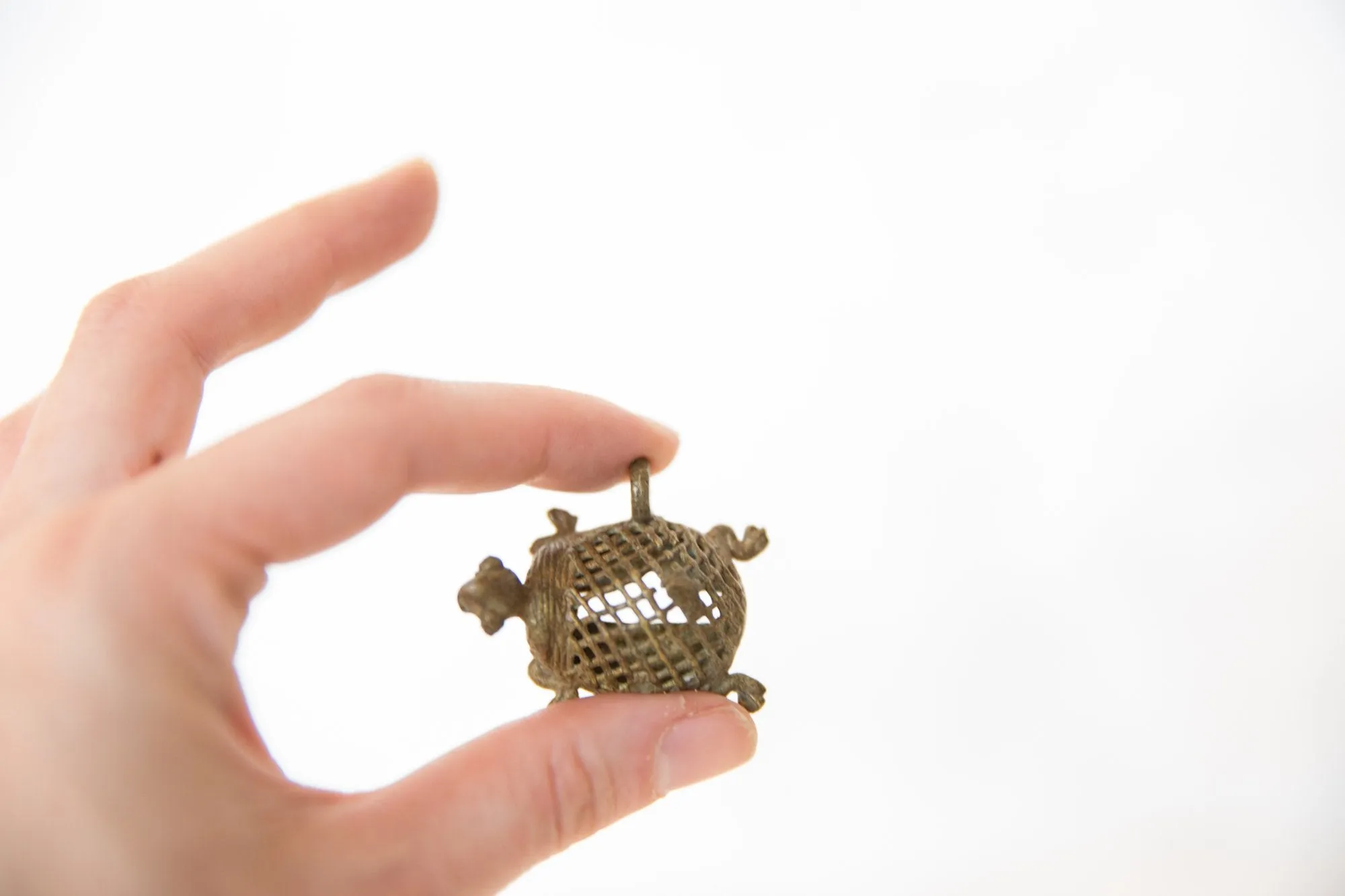 Vintage African Bronze Mesh Design Turtle Pendant