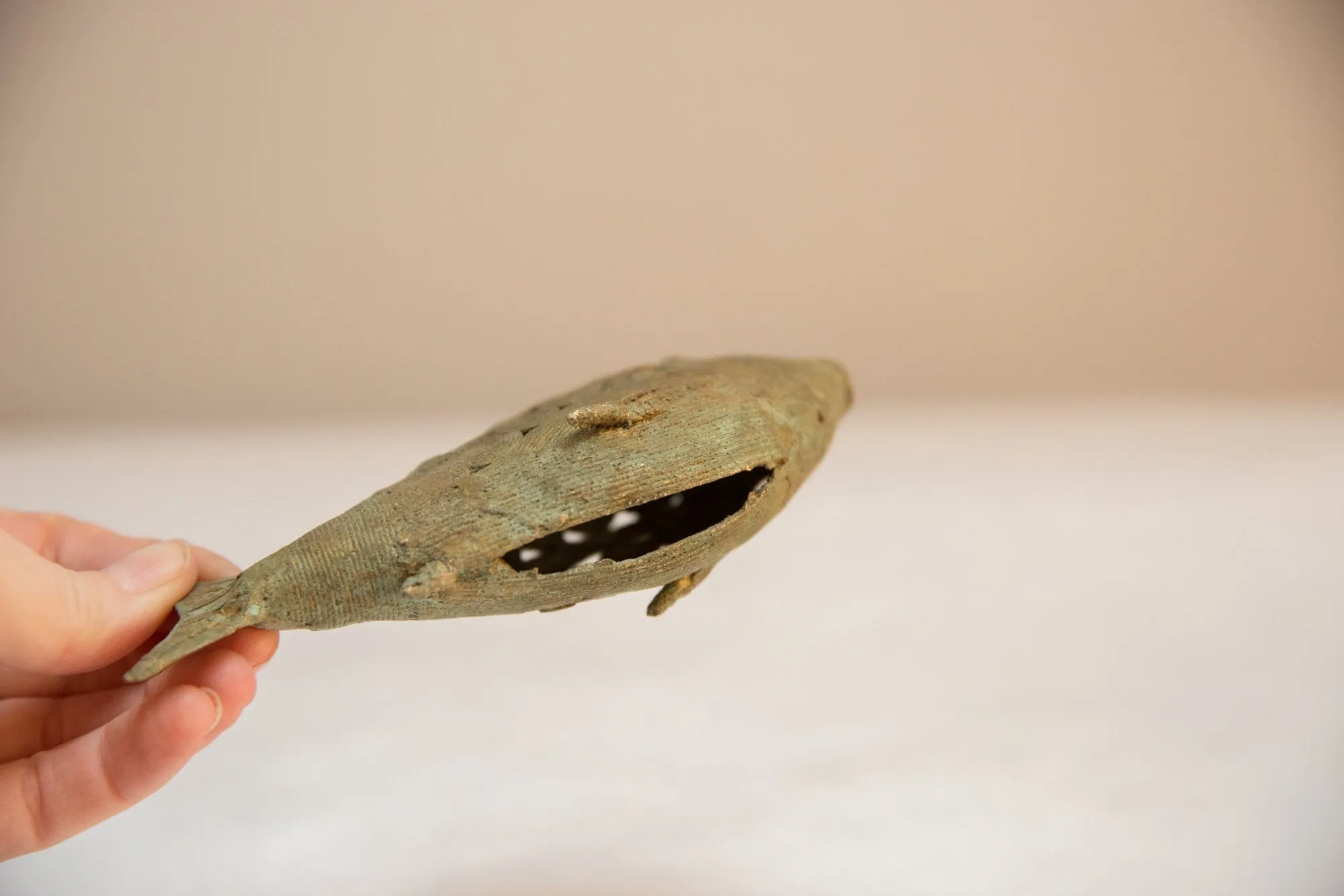 Vintage African Oxidized Bronze Wire Design Fish Large