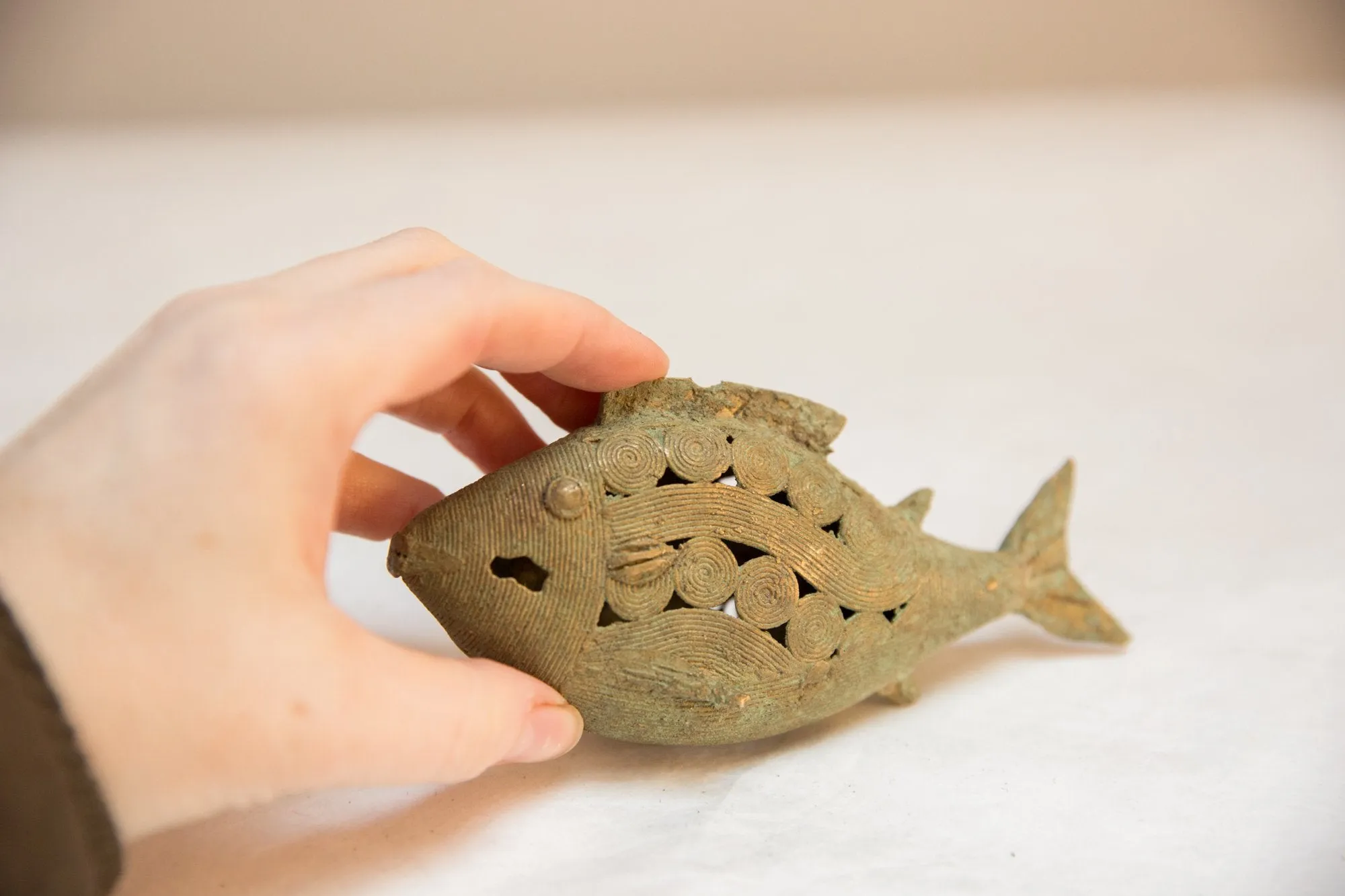 Vintage African Oxidized Bronze Wire Design Fish Large