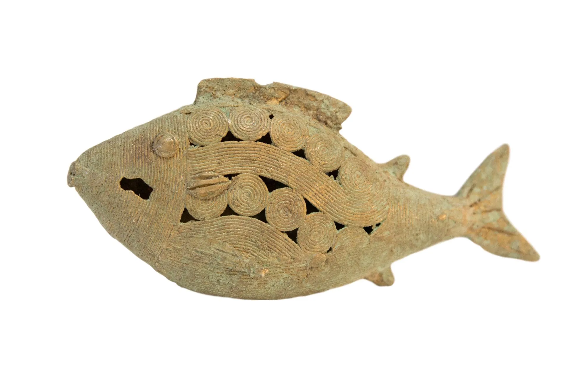 Vintage African Oxidized Bronze Wire Design Fish Large