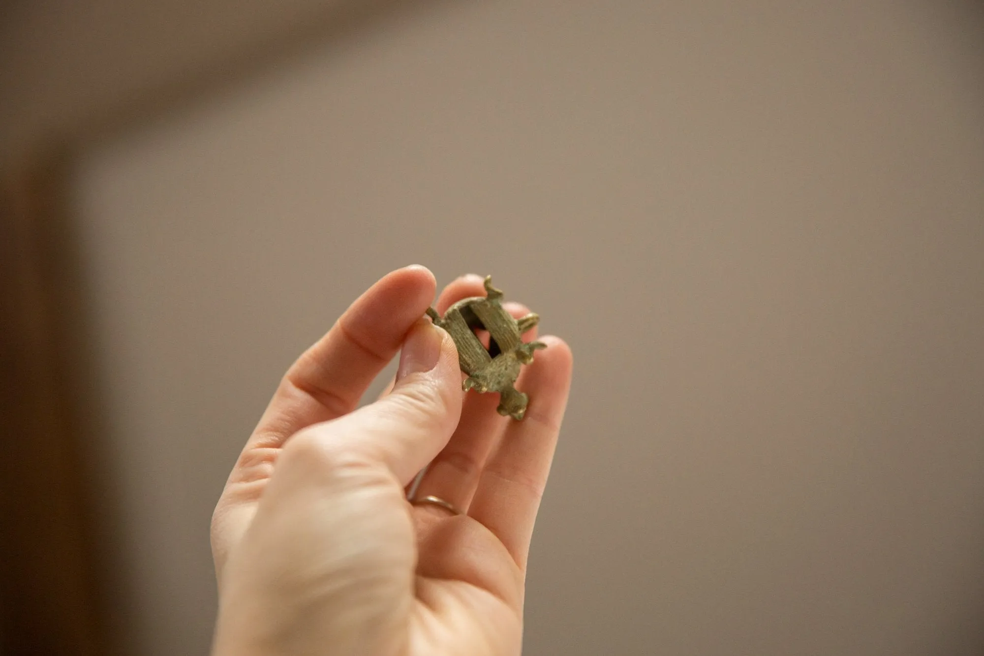 Vintage African Oxidized Bronze Wire Design Turtle Pendant