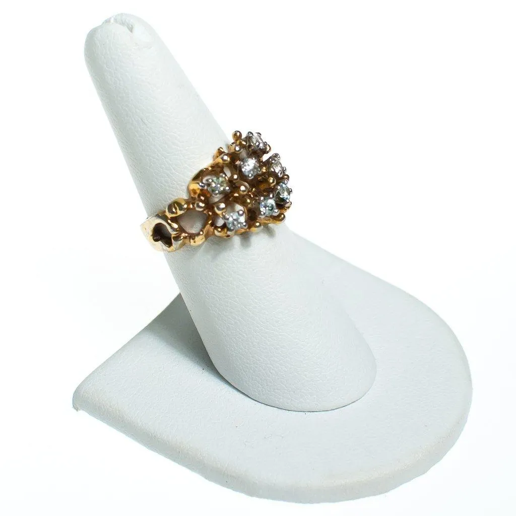Vintage Brutalist Modern Gold Ring with Crystals