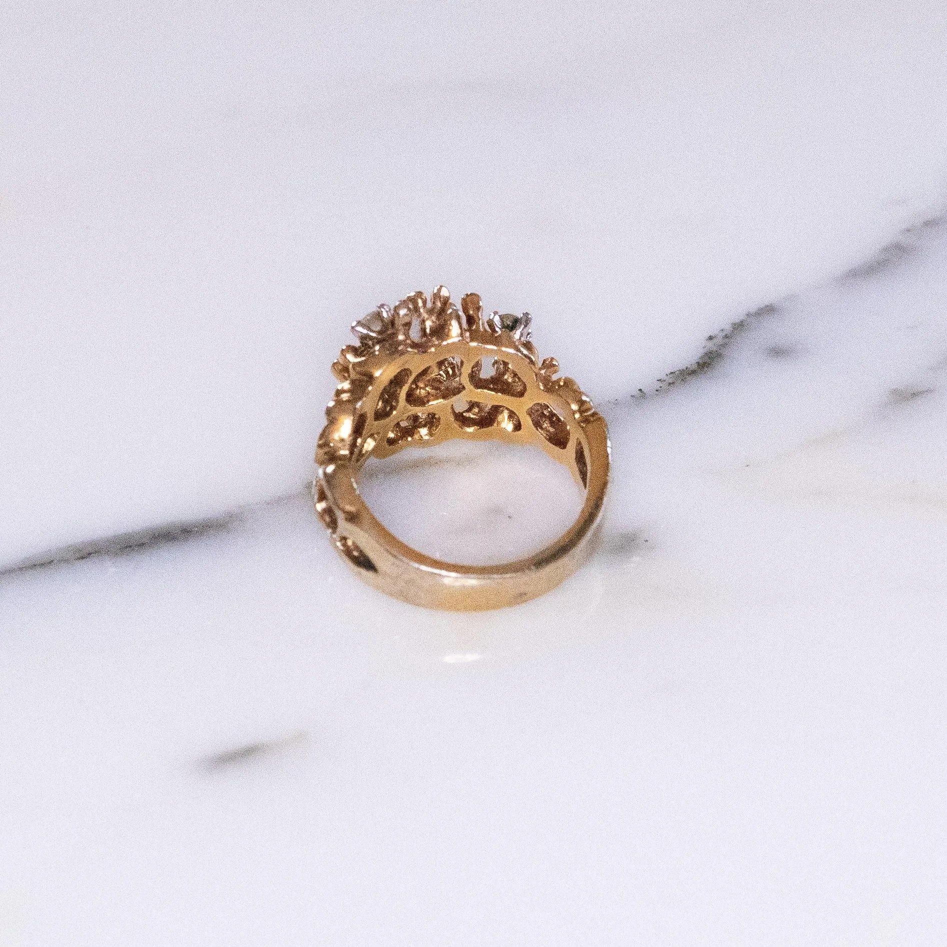 Vintage Brutalist Modern Gold Ring with Crystals
