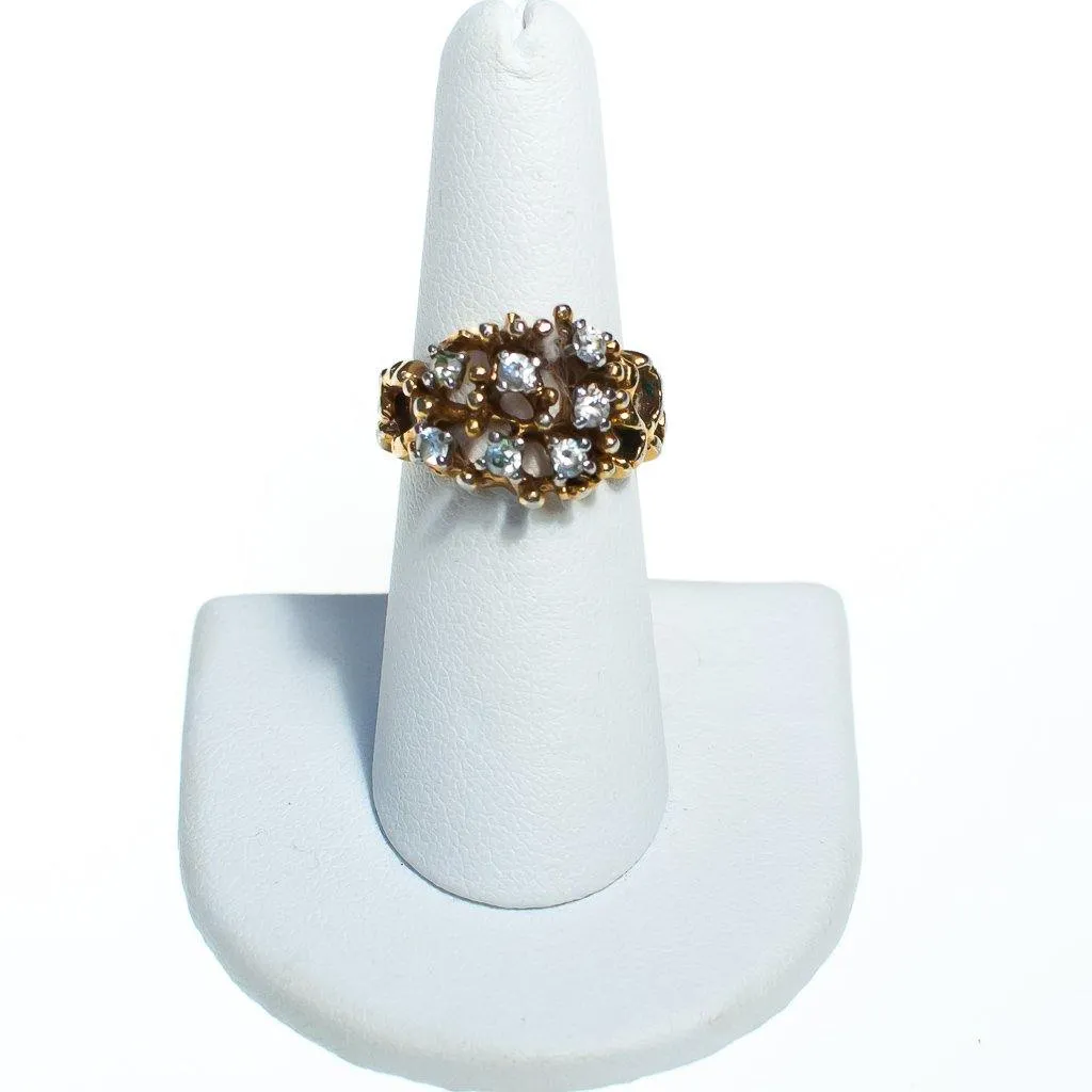 Vintage Brutalist Modern Gold Ring with Crystals