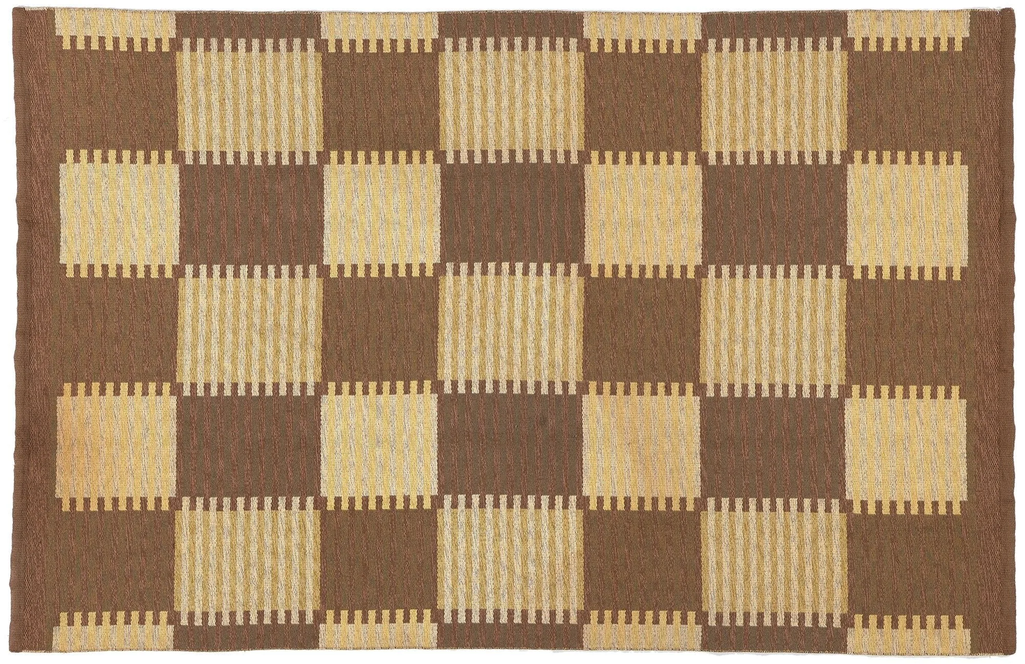 Vintage Checkered Swedish Kilim Rug