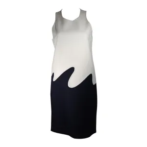 VINTAGE Circa 1960s Cream and Navy Wool 'Wave' Dress Size Small