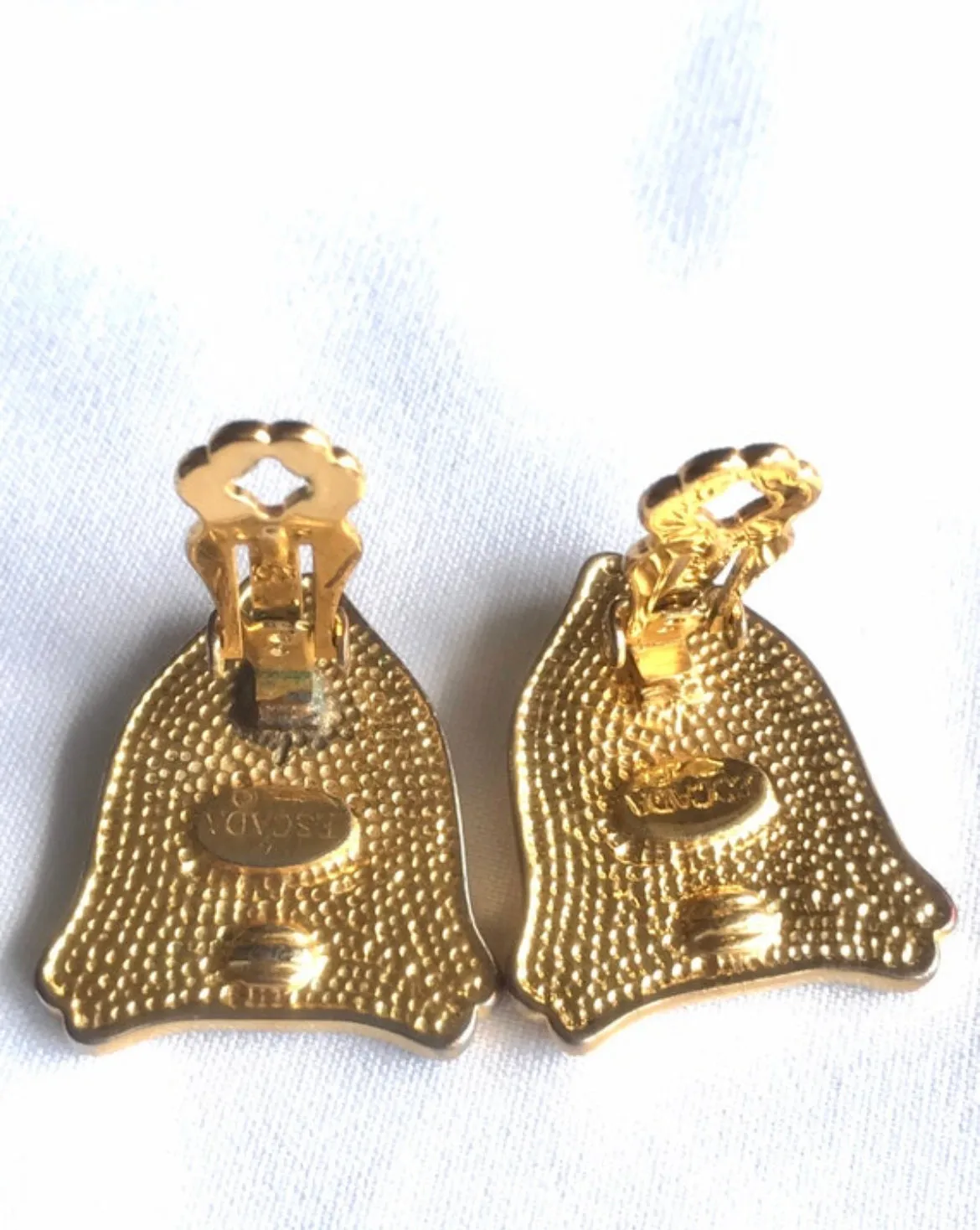 Vintage ESCADA navy and golden flag design earrings. Beautiful vintage jewelry.