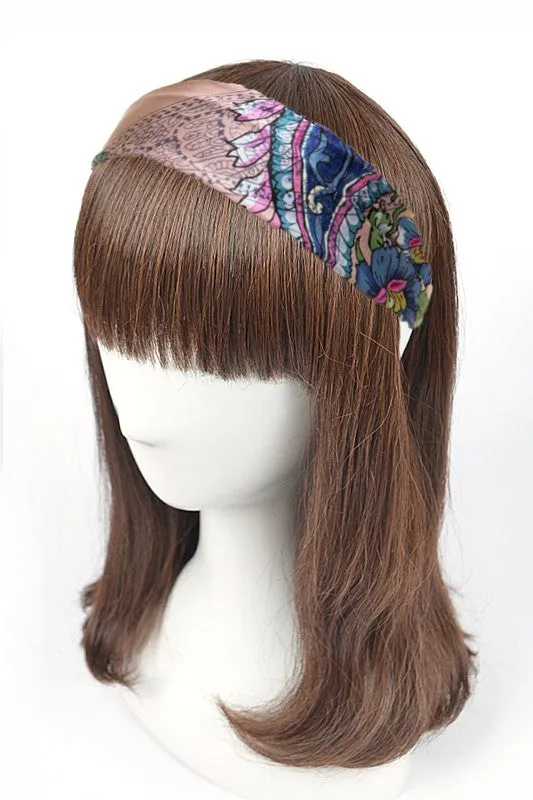 Vintage Flower Print Silk Headband