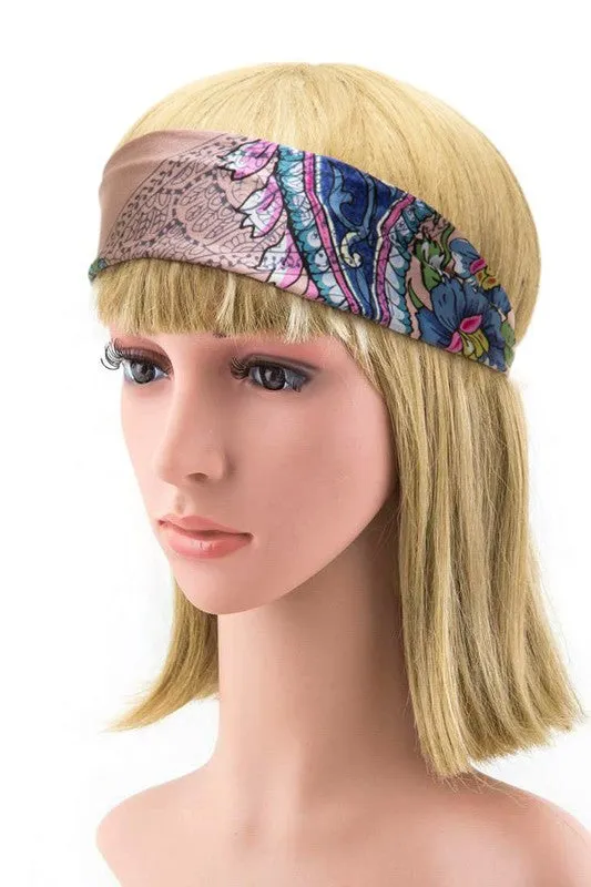 Vintage Flower Print Silk Headband