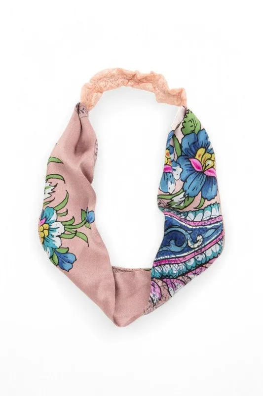 Vintage Flower Print Silk Headband
