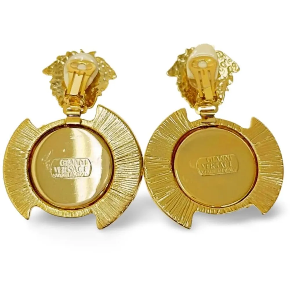 Vintage Gianni Versace medusa face and pearl earrings. Must have Lady Gaga style jewelry piece. Great gift. 060305k1