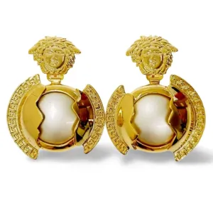 Vintage Gianni Versace medusa face and pearl earrings. Must have Lady Gaga style jewelry piece. Great gift. 060305k1