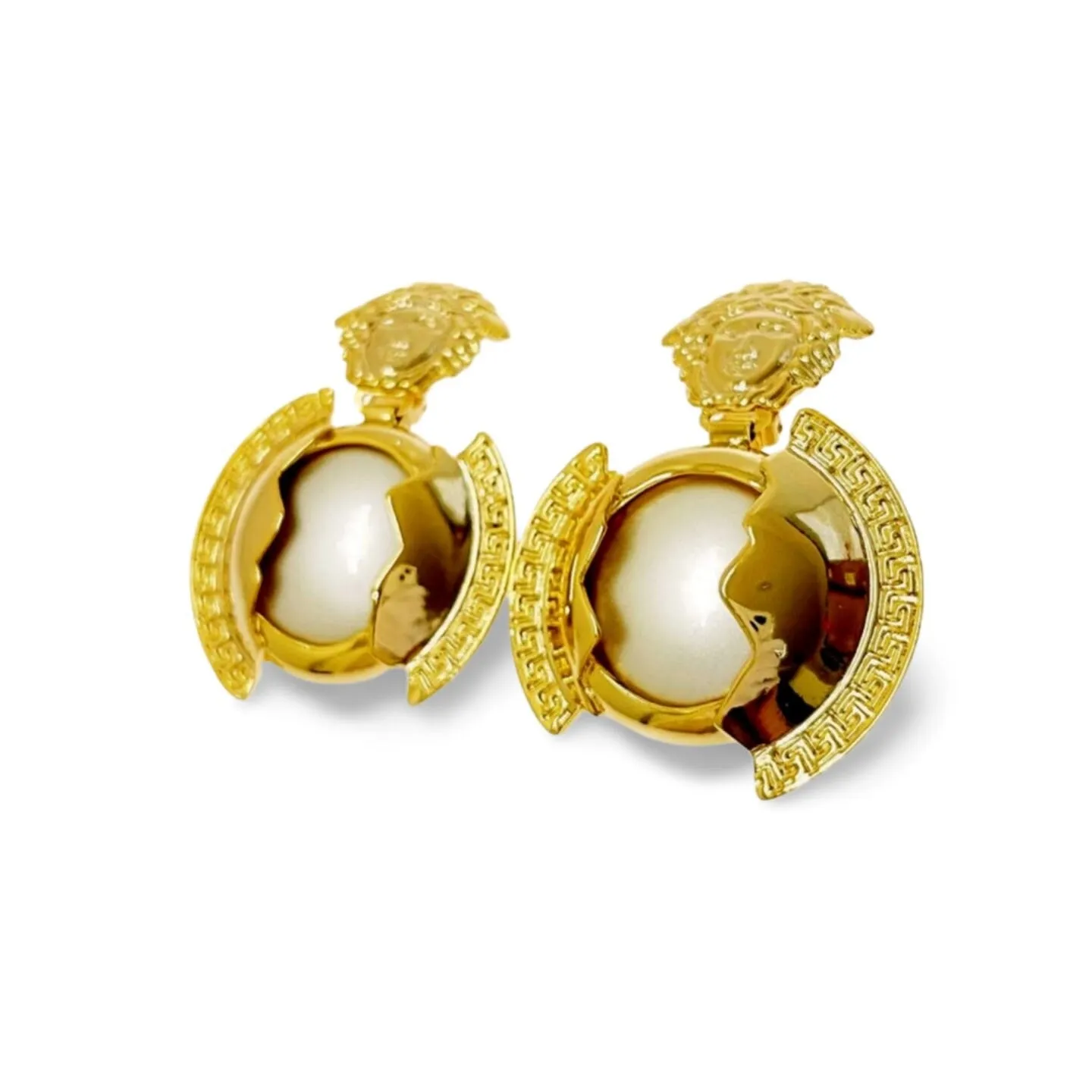 Vintage Gianni Versace medusa face and pearl earrings. Must have Lady Gaga style jewelry piece. Great gift. 060305k1