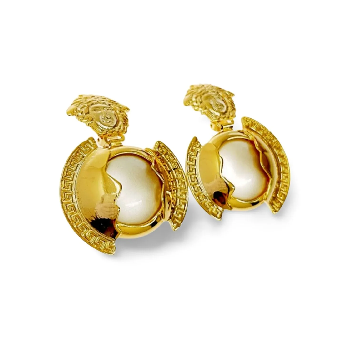 Vintage Gianni Versace medusa face and pearl earrings. Must have Lady Gaga style jewelry piece. Great gift. 060305k1