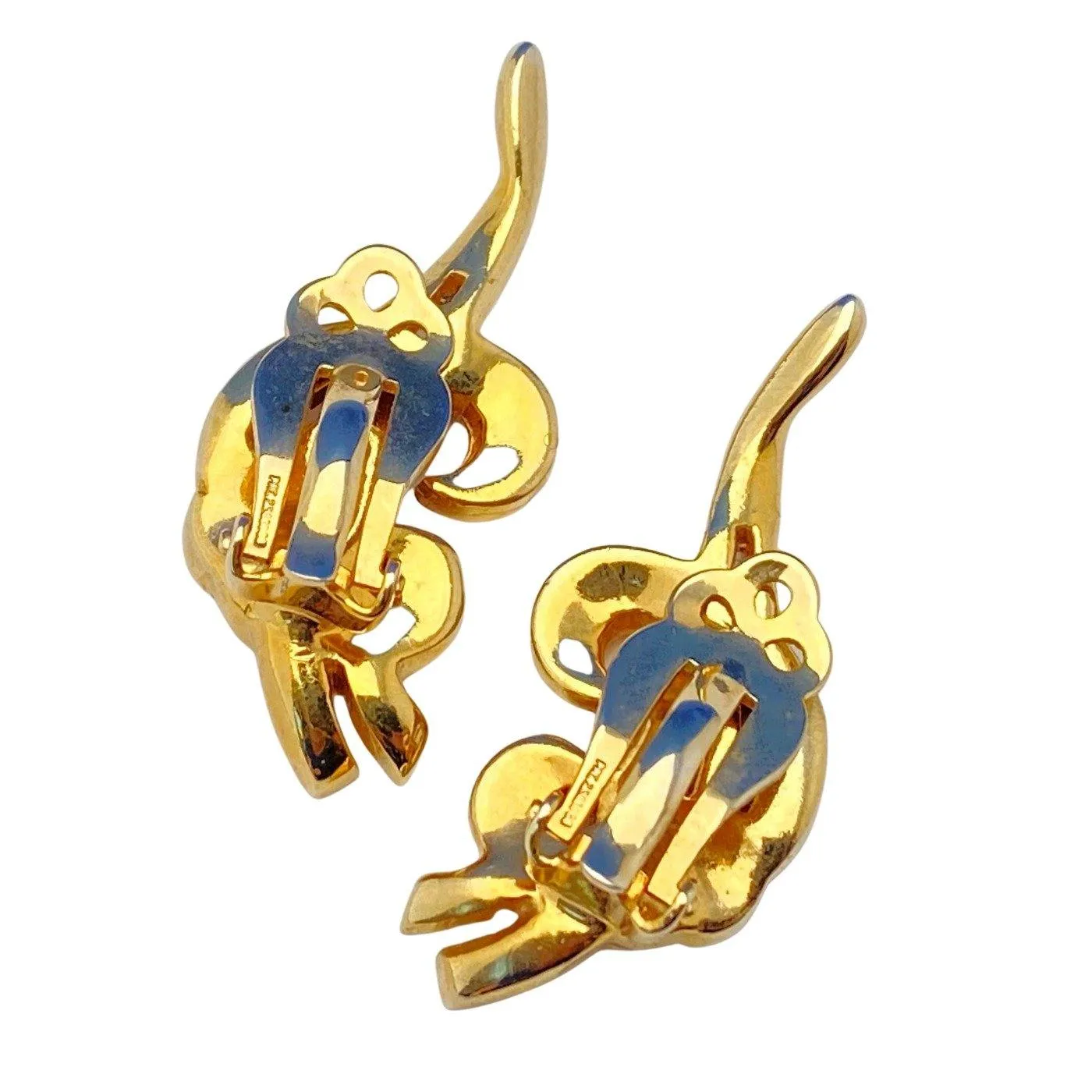 Vintage Gold Wave with Pave Set Crystal Earrings